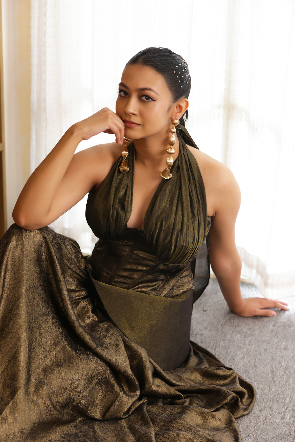 Bronze Drape Saree Gown