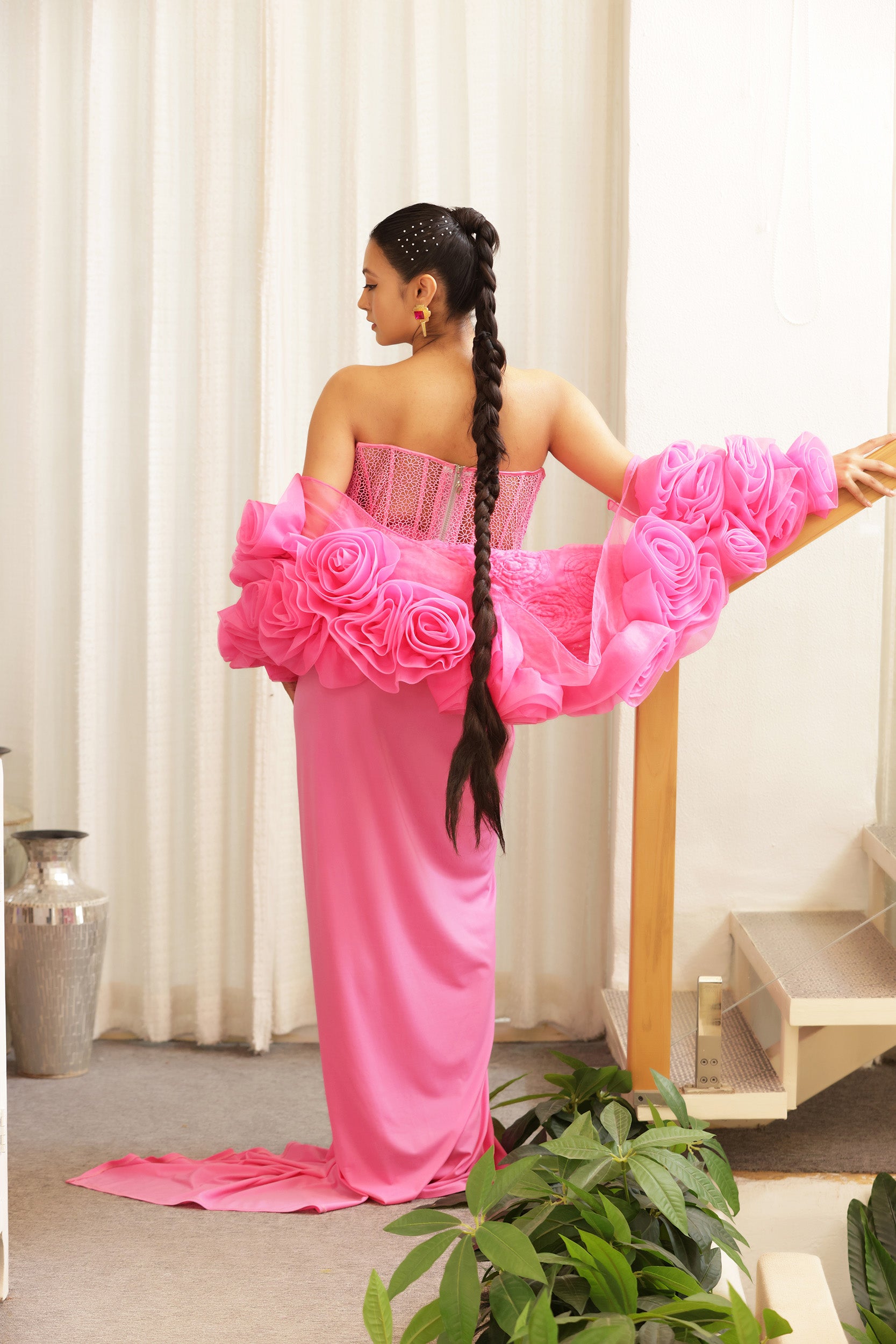Pink Drape with 3D Rosses