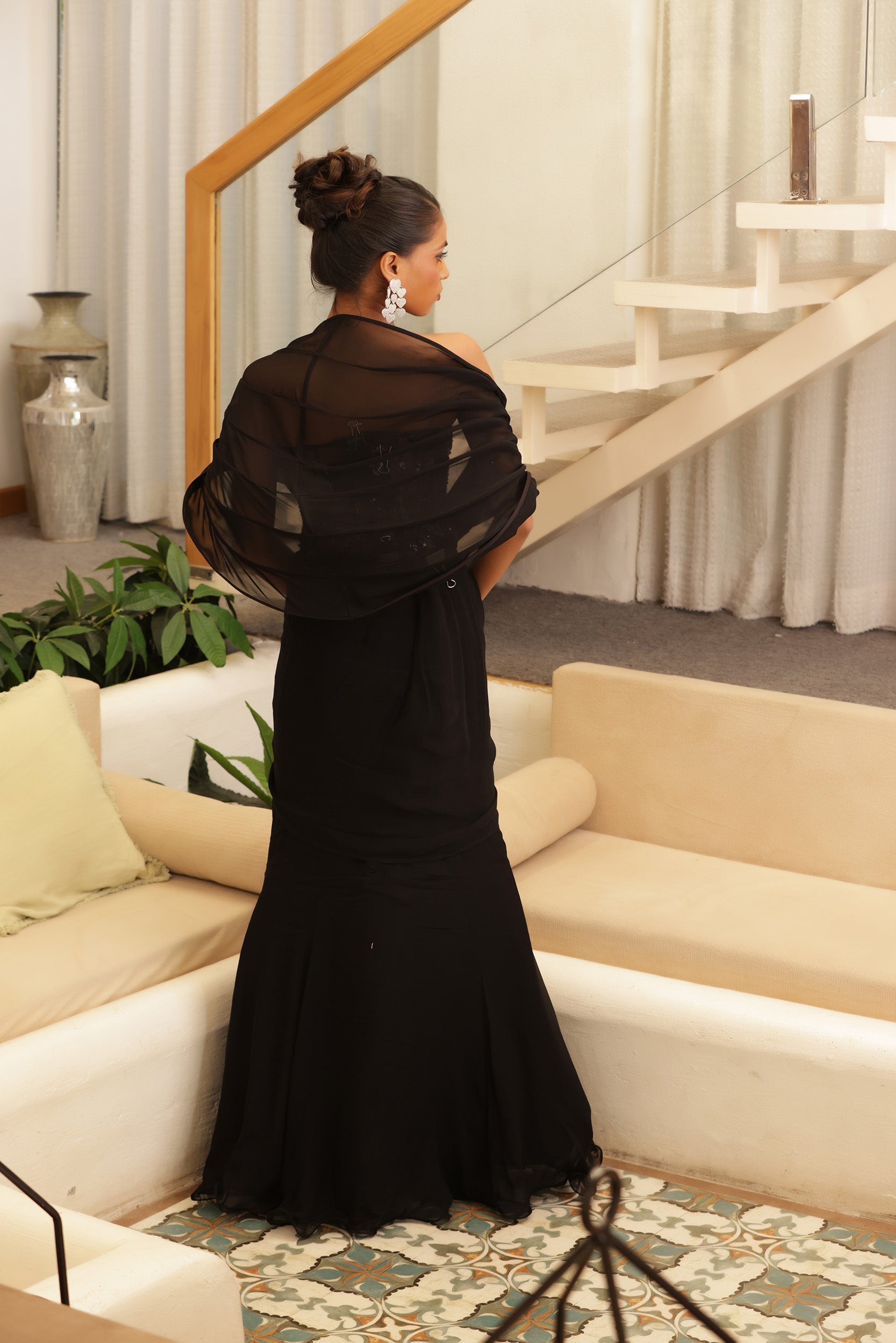 Black Structured Saree Gown