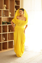 Yellow Structured Drape Saree Gown