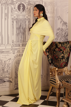 Butter Yellow Draped Cape Dress