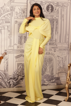 Butter Yellow Draped Cape Dress