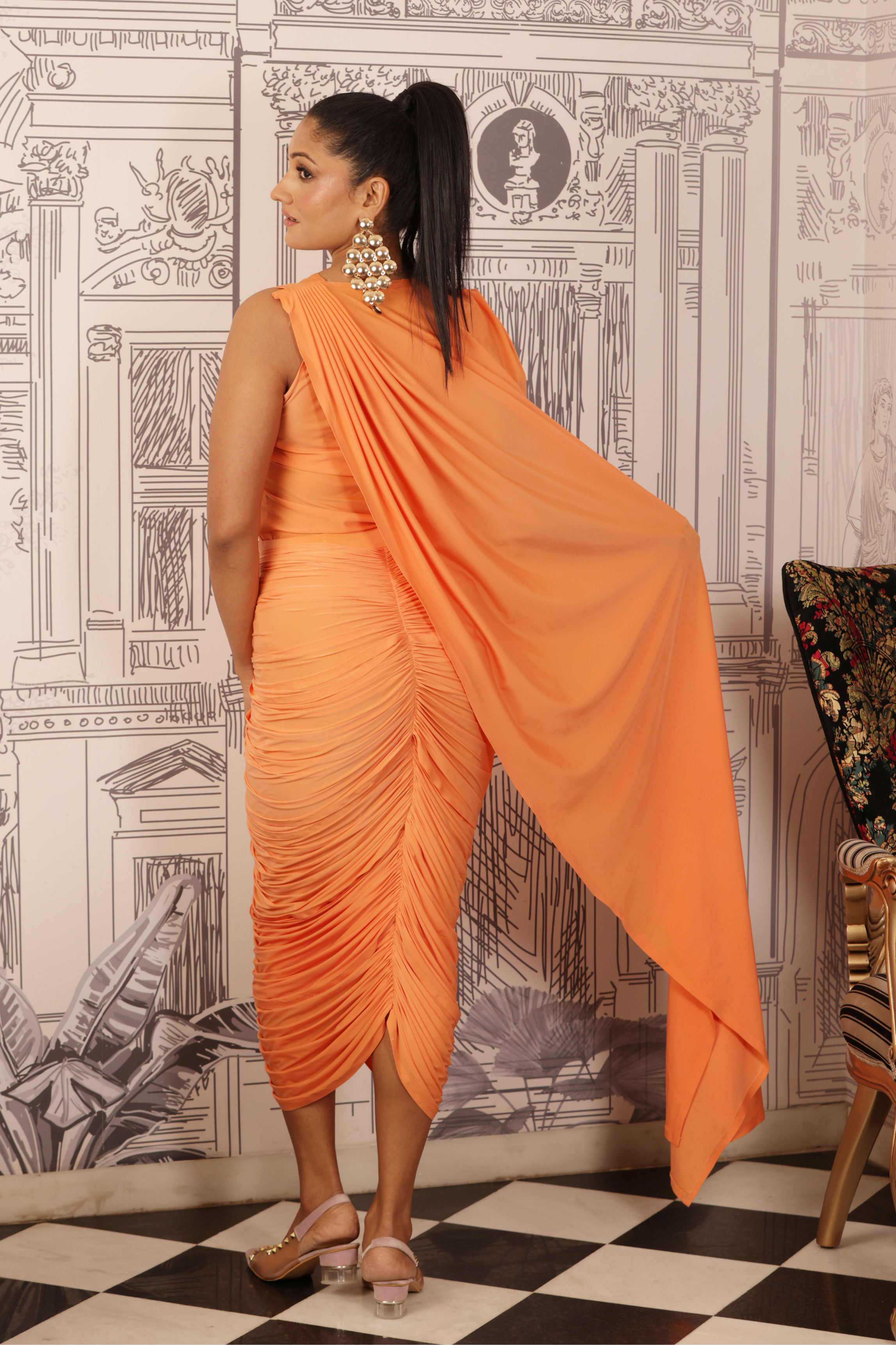 Sunset Orange Drape Dress
