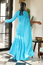 Aqua Blue Drape Dress with Cape