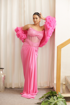 Pink Drape with 3D Rosses