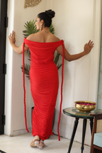 Offshoulder Red Drape Dress