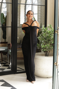 Off-Shoulder Black Drape Dress
