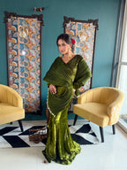 Olive Green Structured Drape Saree