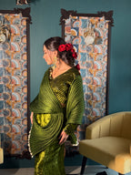 Olive Green Structured Drape Saree