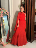 Red Drape Saree Gown