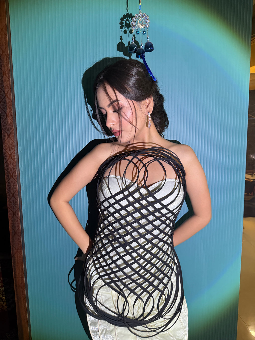 Ivory Sculpt Dress with Detachable Wired Overlay