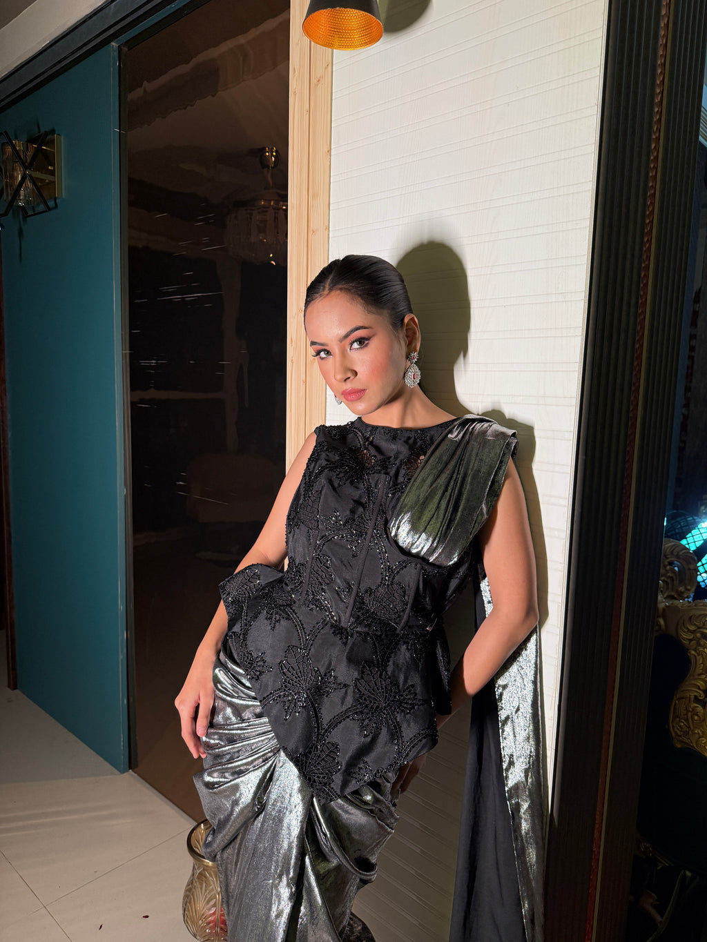 Metallic Noir Saree Gown