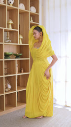 Yellow Structured Drape Saree Gown