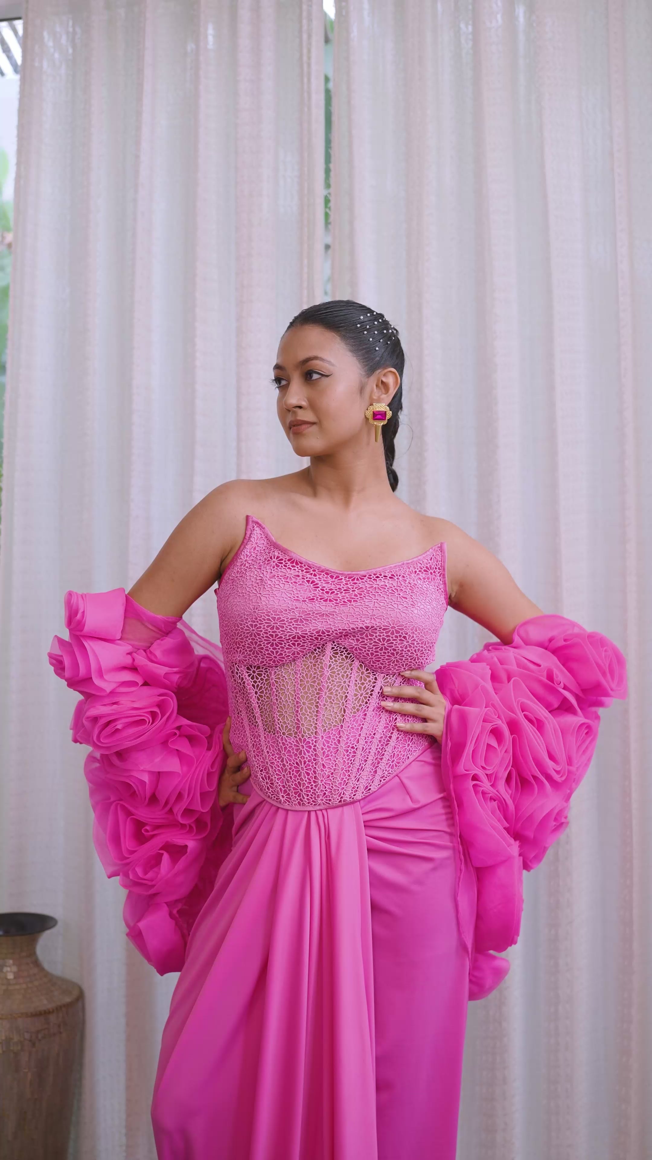 Pink Drape with 3D Rosses
