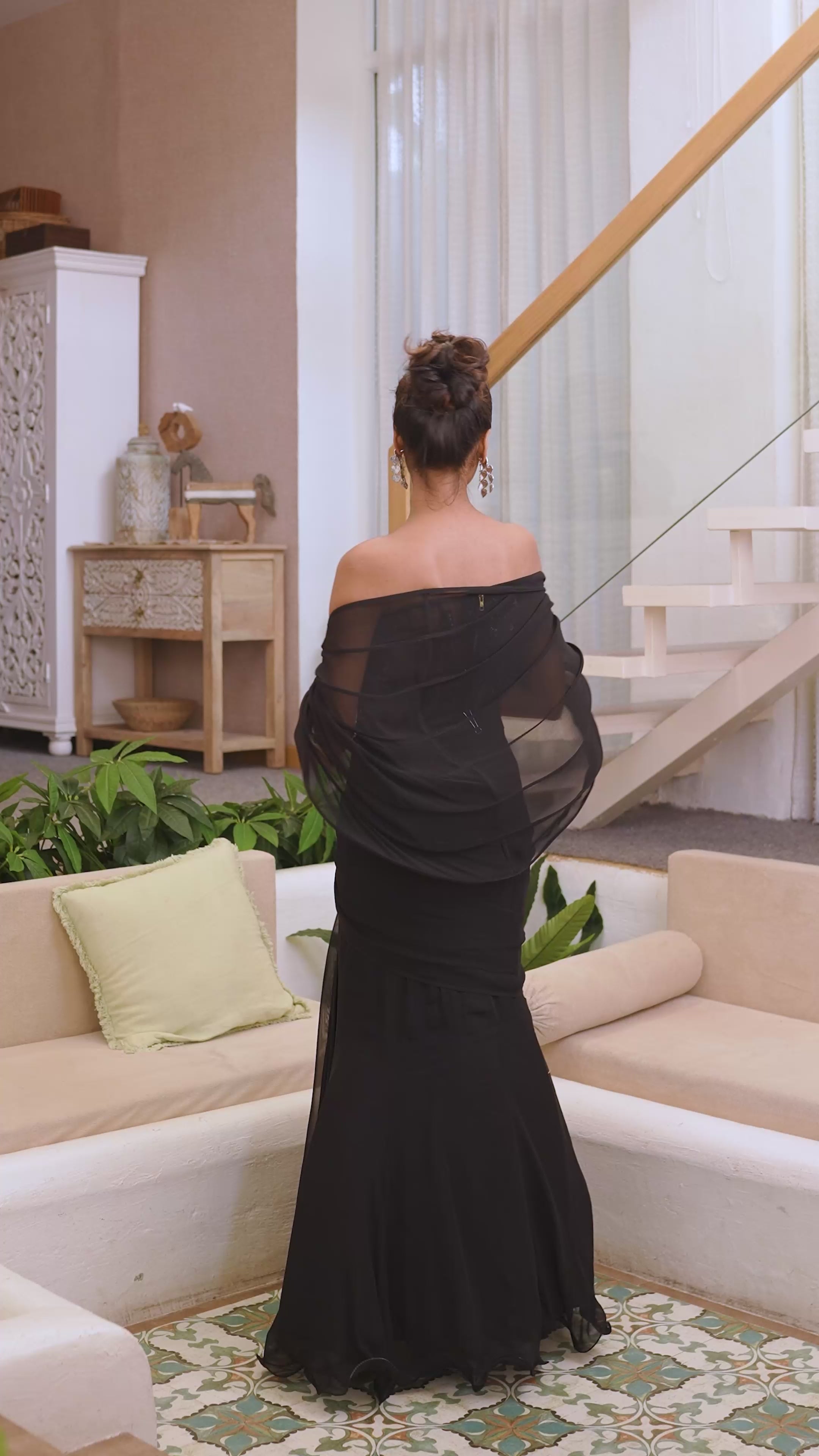 Black Structured Saree Gown
